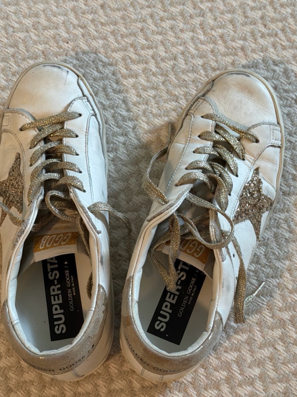 Golden Goose White Sneakers with Gold Glitter Star and Laces
